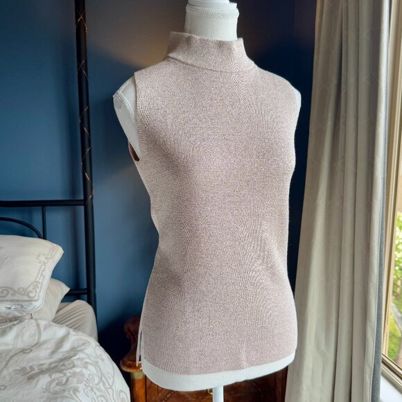 Light Silvery Gold Knit Sleeveless Mock Turtleneck - Picture 3 of 11